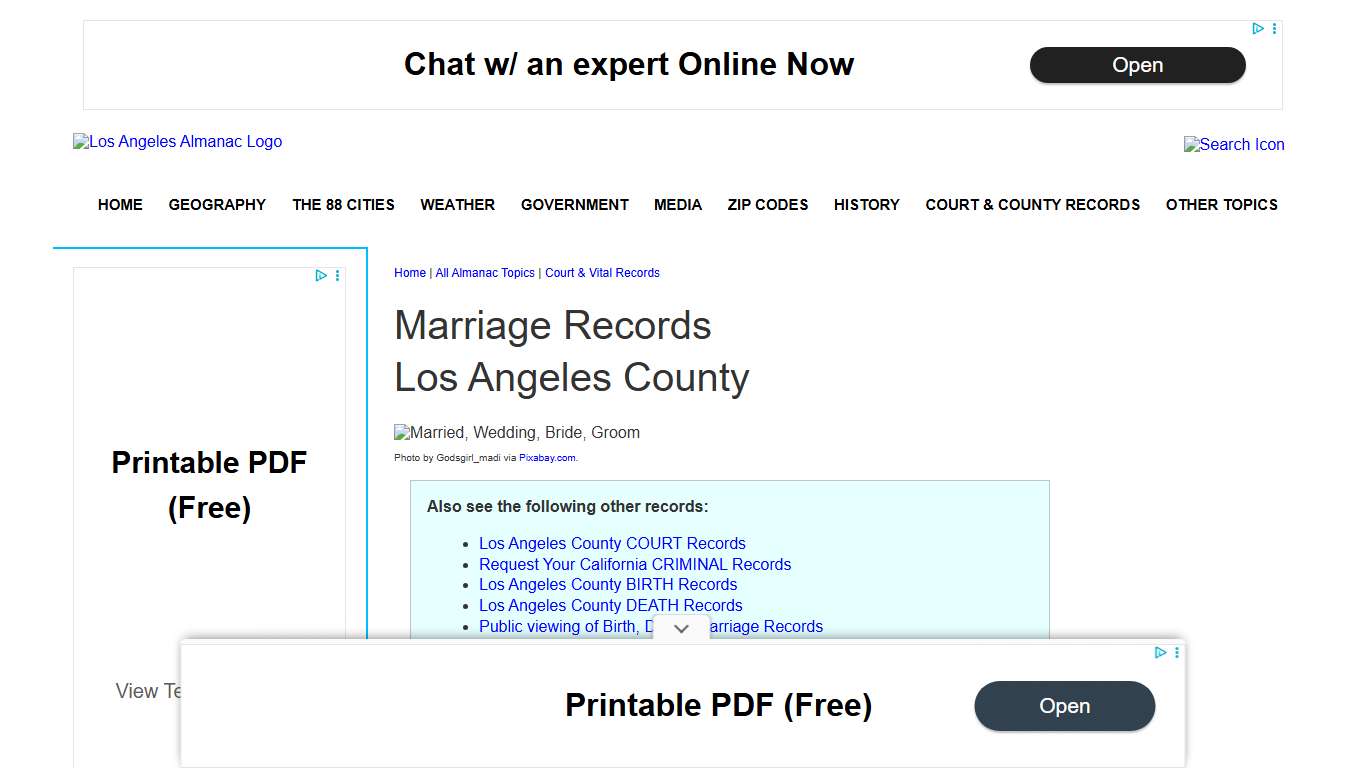 Obtain Marriage Records in Los Angeles County, California
